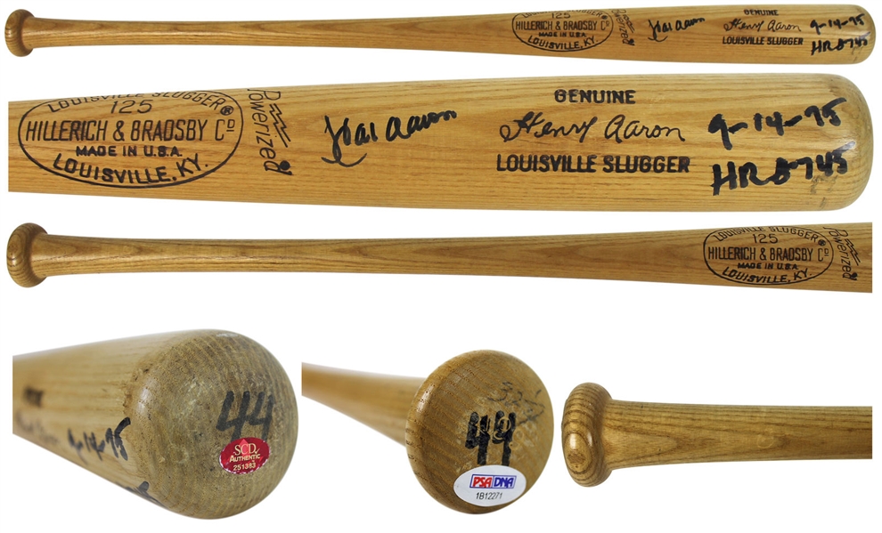 Hank Aaron Incredible 1975 Game Used & Signed H&B Model Bat from 745th Home Run! (PSA/DNA Graded GU 7)