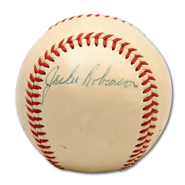 Jackie Robinson Superb Single Signed Baseball (PSA/DNA Graded NM-MT 7)