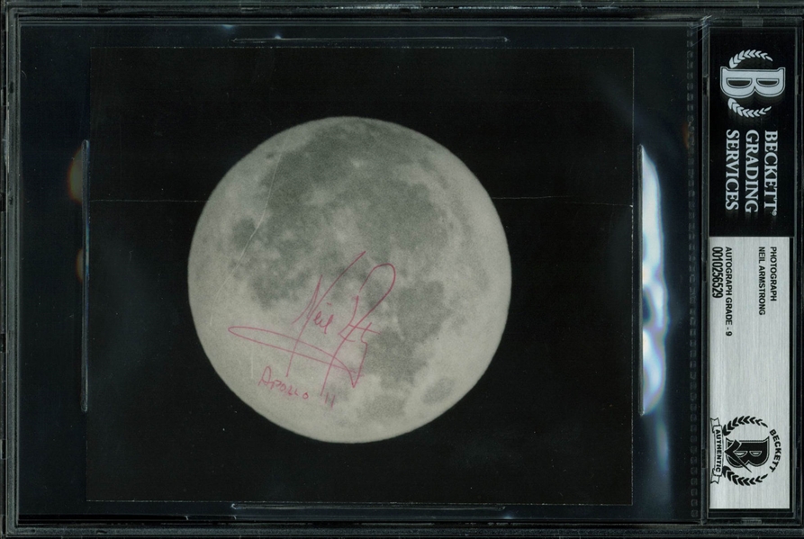 Neil Armstrong Signed 5" x 6" Photograph w/ Rare "Apollo 11" Inscription (BAS/Beckett Graded MINT 9)
