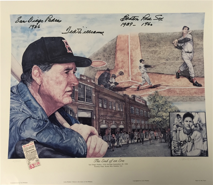 Ted Williams Signed Limited Edition 25" x 30" End Of An Era Artist Lithograph w/ Rare Inscription! (Beckett/BAS Guaranteed)