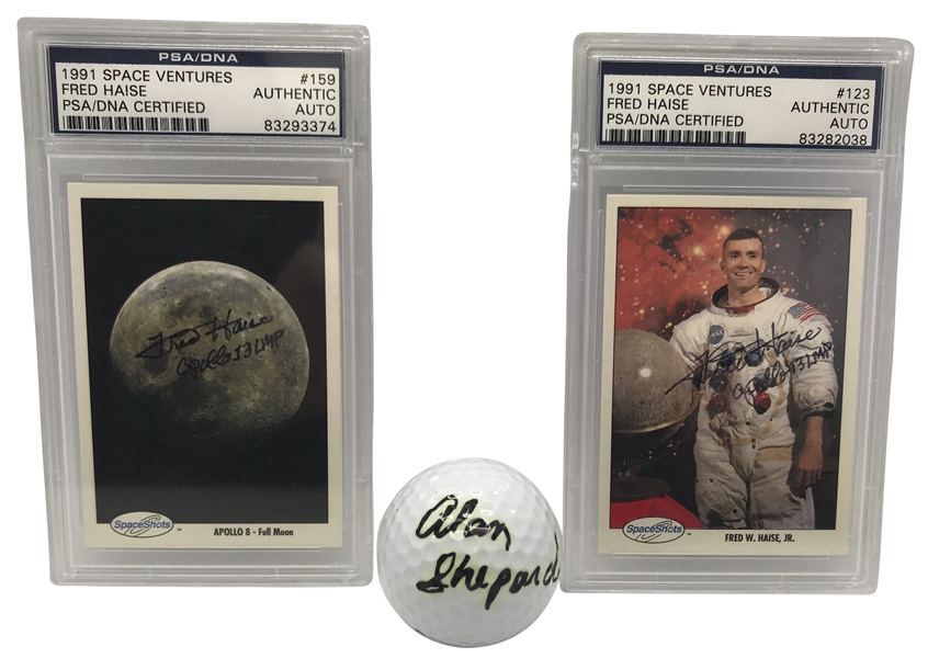 Moon Golf: Lot of Three (3) Signed Space Related Items w/ Alan Shepard Golf Ball! (Beckett/BAS Guaranteed)