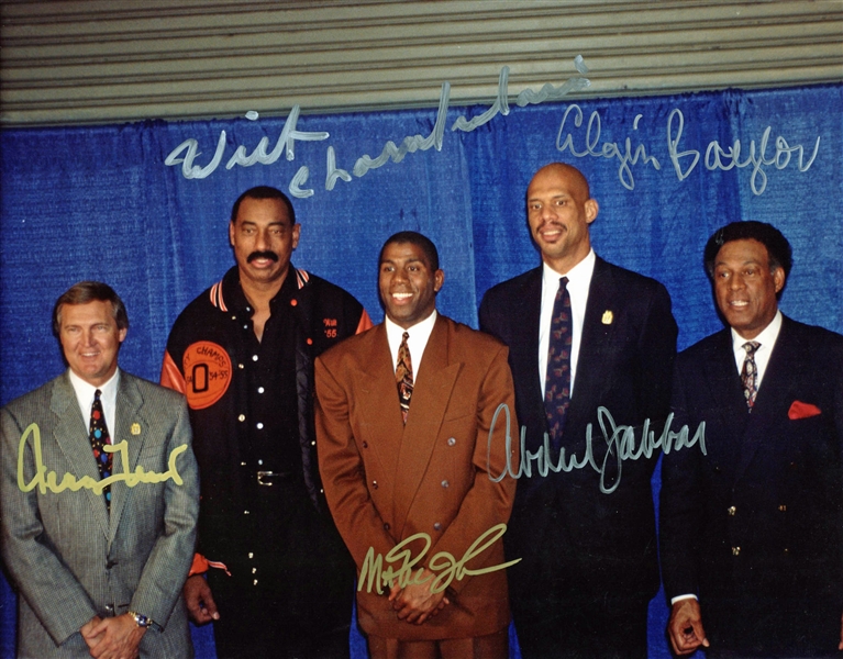 "Lakers Legends" Multi-Signed 11" x 14" Photograph w/ Chamberlain, West, Magic, Baylor & Abdul-Jabbar! (PSA/DNA)