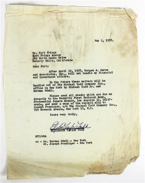Elizabeth Taylor Typed & Hand-Signed 1958 Letter (BAS/Beckett)