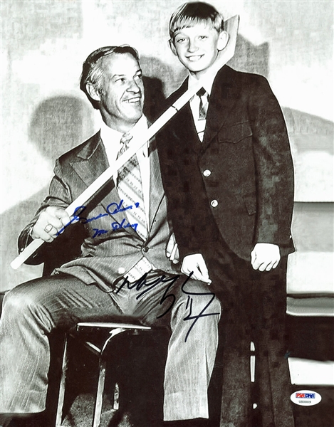 Wayne Gretzky & Gordie Howe Dual-Signed 11" x 14" Photo of Gretzky as a Child Meeting Howe (PSA/DNA Graded GEM MINT 10)