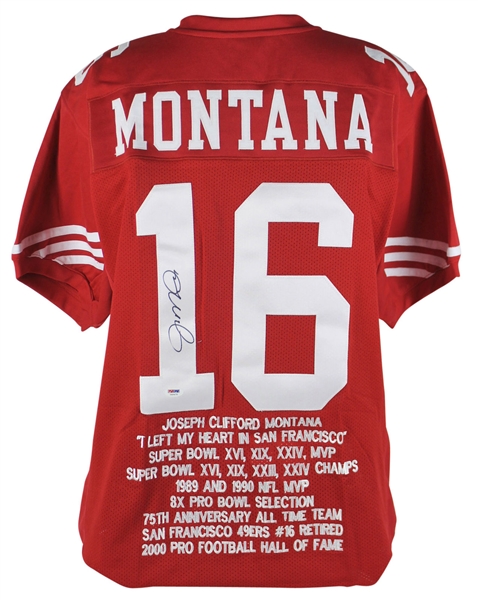 Joe Montana Signed Jersey w/ 9 Embroidered Career Stats! (PSA/DNA)