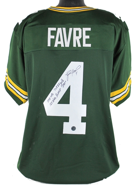 Brett Favre Signed Packers "Stat" Jersey with Five Handwritten Career Stats (Favre Holo)