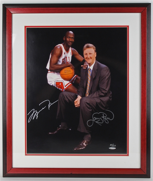 Michael Jordan & Larry Bird Dual Signed 16" x 20" Framed Color Photograph (UDA)