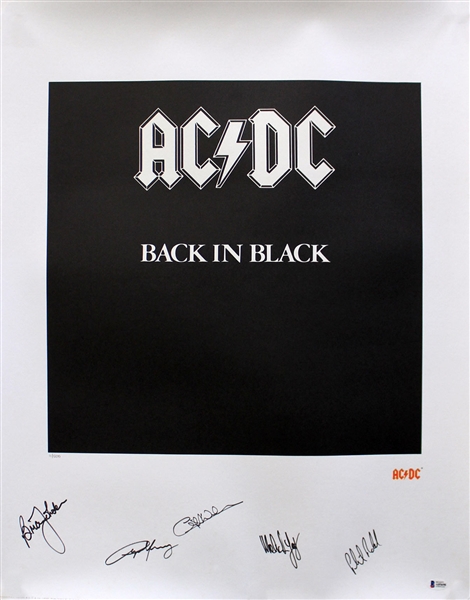 AC/DC Group Signed Limited Edition "Back in Black" Lithograph w/ All Five Members! (BAS/Beckett)