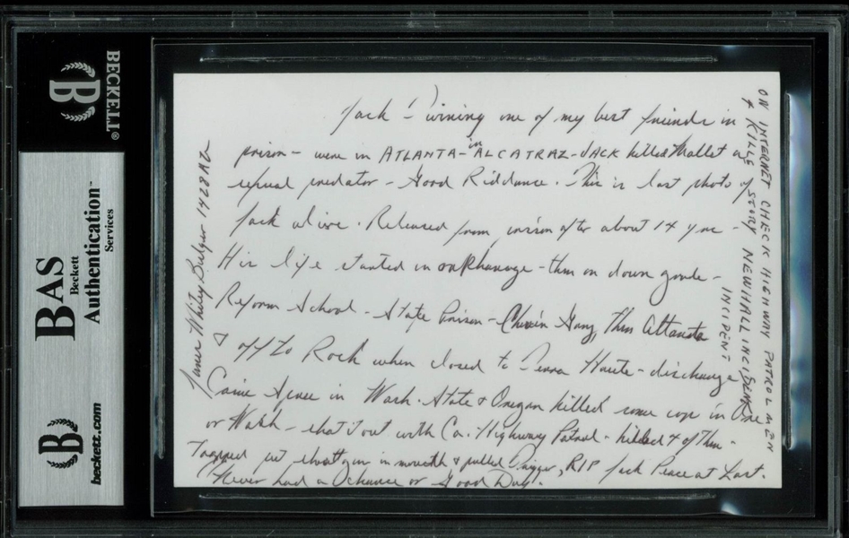 Whitey Bulger Handwritten & Signed Note on Fellow Inmate Jack Twining Mugshot! (BAS/Beckett)