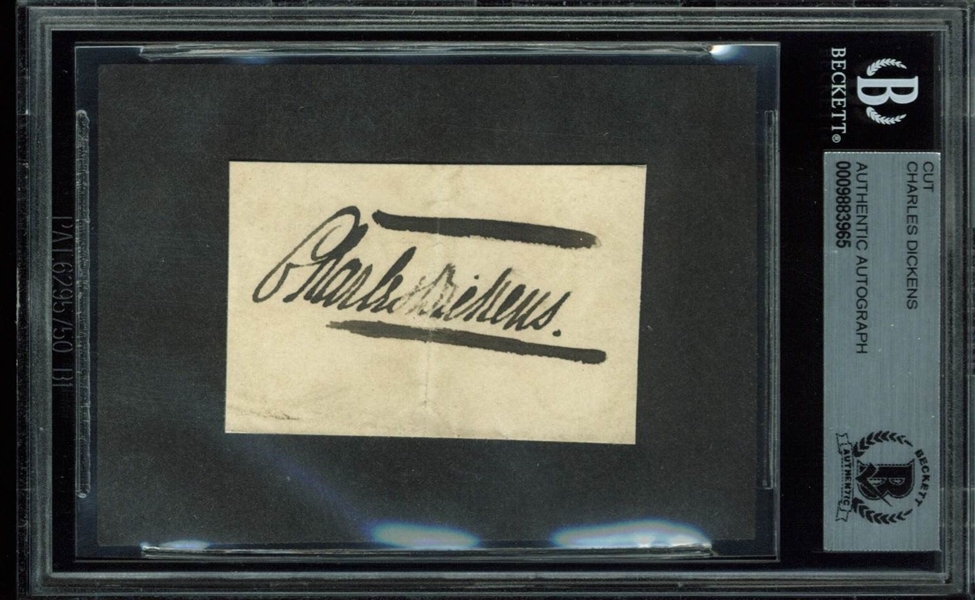 Charles Dickens Vintage Signed 1.5" x 2.25" Cut (BAS/Beckett Encapsulated)
