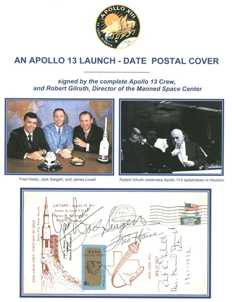 Apollo 13 Crew Signed Launch Date First Day Cover w/ Rare Robert Gilruth! (Beckett/BAS Guaranteed)