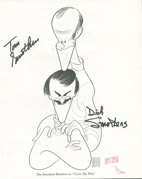 Al Hirschfeld and The Smother Brothers Signed 8" x 10" Mock Sketch (Beckett/BAS Guaranteed)