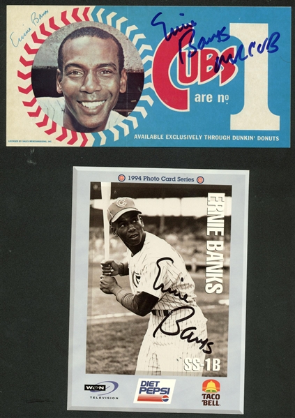 Lot of Four (4) Signed Ernie Banks Items w/ Fan Letter & Images! (Beckett/BAS Guaranteed)