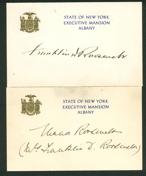 Franklin & Eleanor Roosevelt Signed Lot of Two (2) Executive Mansion Cards (Beckett/BAS Guaranteed)