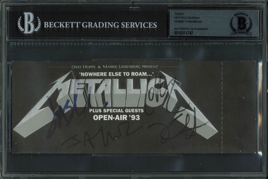 Metallica Group Signed 1993 Concert Ticket (BAS/Beckett Encapsulated)