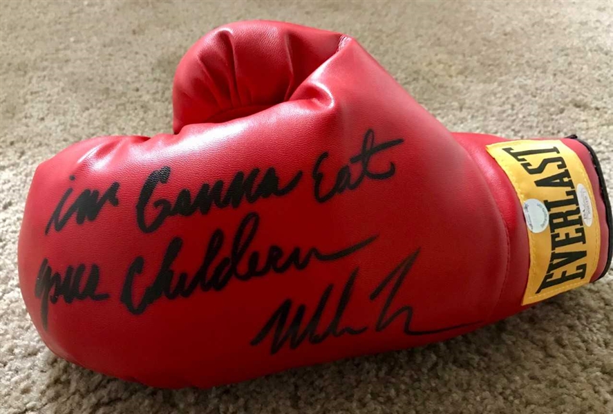 Mike Tyson Signed & Inscribed Red Everlast Boxing Glove (JSA)