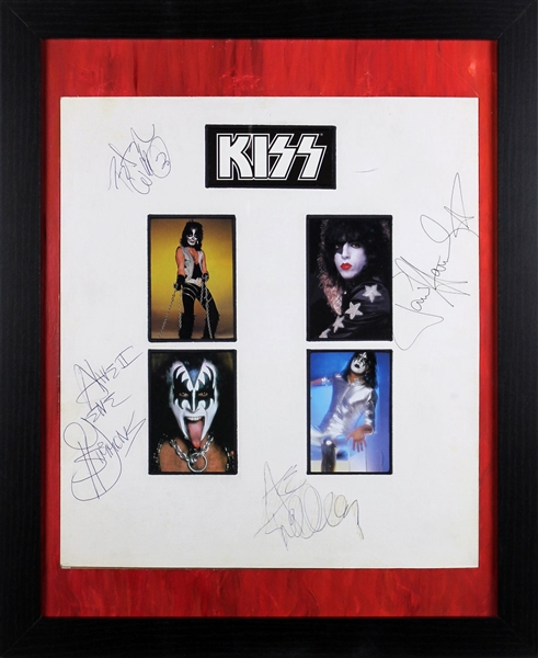 KISS Group Signed Framed Display w/ Simmons, Criss, Stanley, and Frehley! (BAS/Beckett)
