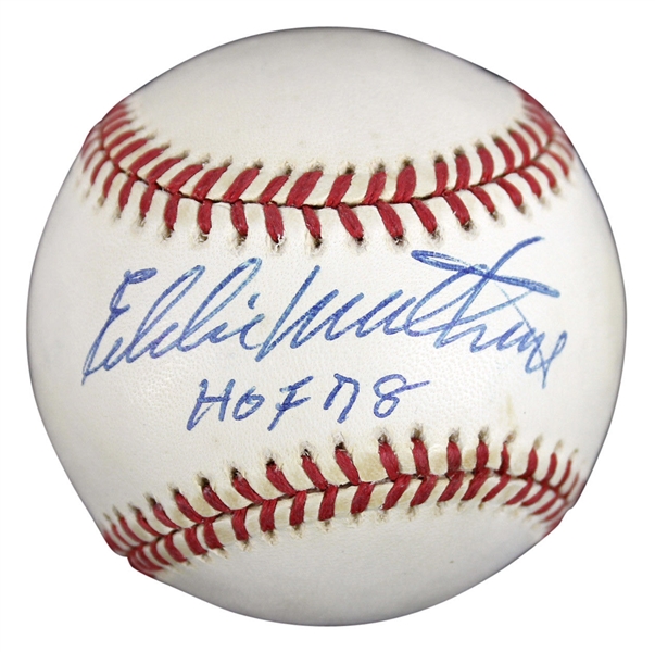 Eddie Mathews Vintage Signed ONL Baseball w/ "HOF 78" Inscription (JSA)