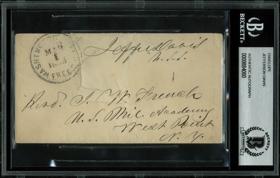 Jefferson Davis Signed Free Frank Envelope with Choice Autograph (BAS/Beckett Encapsulated)