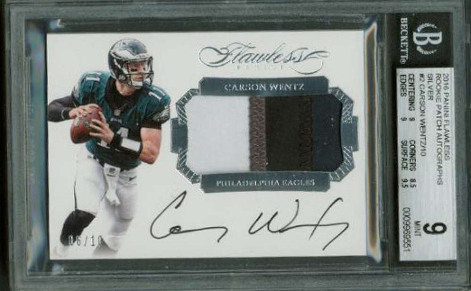 Carson Wentz Signed 2016 Panini Flawless Rookie Patch Silver BGS 9 w/ 10 Auto!