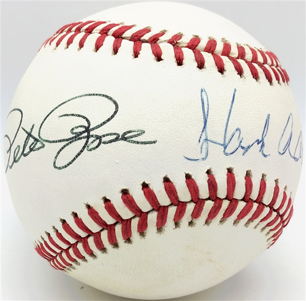 Hit Kings: Hank Aaron & Pete Rose Dual Signed ONL Baseball (Beckett)