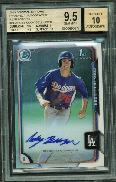 Cody Bellinger Signed 2015 Bowman Chrome Refractor Rookie Card BGS Graded 9.5 w/ 10 Auto!