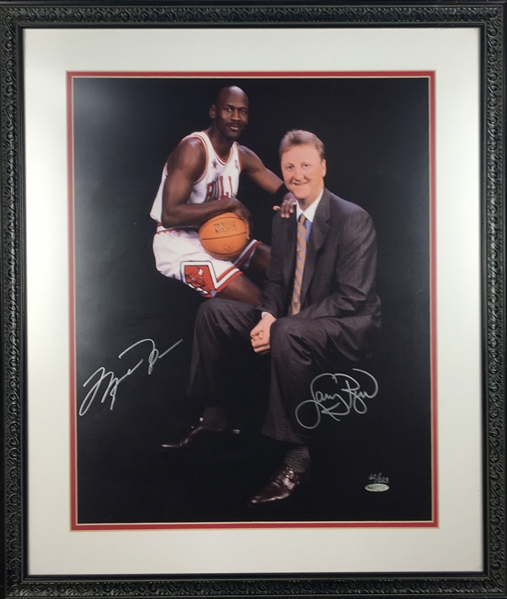 Michael Jordan & Larry Bird Dual Signed 16" x 20" Color Photograph (Upper Deck)