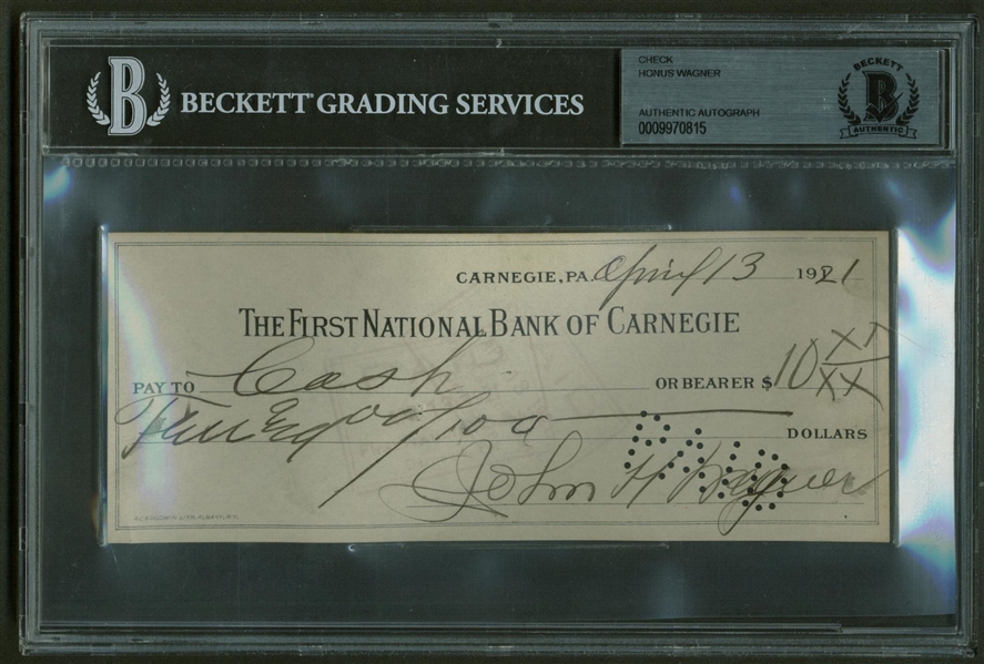 Honus Wagner Signed Personal 1921 Bank Check (Beckett)