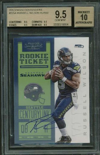 Russell Wilson Signed 2012 Panini Contenders #225A Rookie Card BGS 9.5 w/ 10 Autograph!