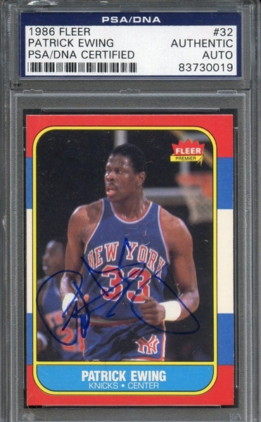 Patrick Ewing Signed 1986 Fleer Rookie Card (PSA/DNA Encapsulated)