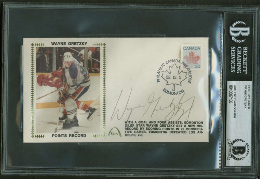 Wayne Gretzky Signed Points Record 1982 First Day Cover (Beckett Encapsulated)