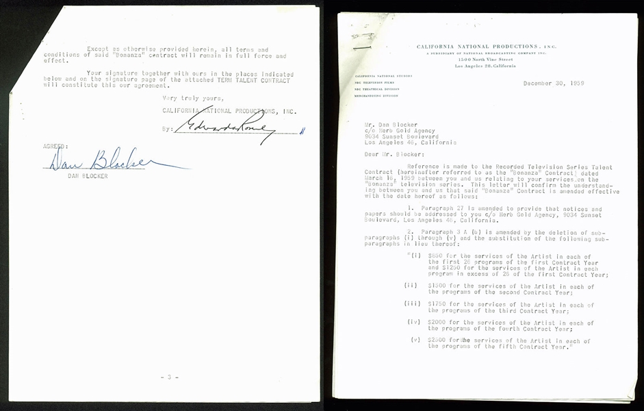 Dan Blocker Signed 1959 Contract for "Hoss" in Bonanza! (PSA/DNA)