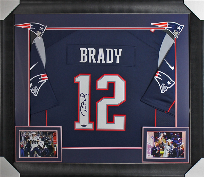 Tom Brady Signed Patriots Jersey in Custom Framed Display (Tri-Star)