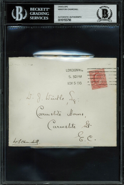 Winston Churchill Signed 1906 Envelope (BAS/Beckett Encapsulated)
