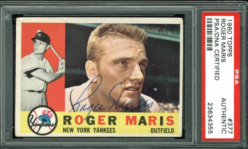Roger Maris Signed 1960 Topps #377 Card (PSA/DNA Encapsulated)