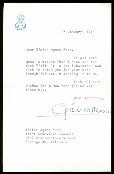 Grace Kelly Signed 1964 Letter on Personal Stationary (PSA/DNA)