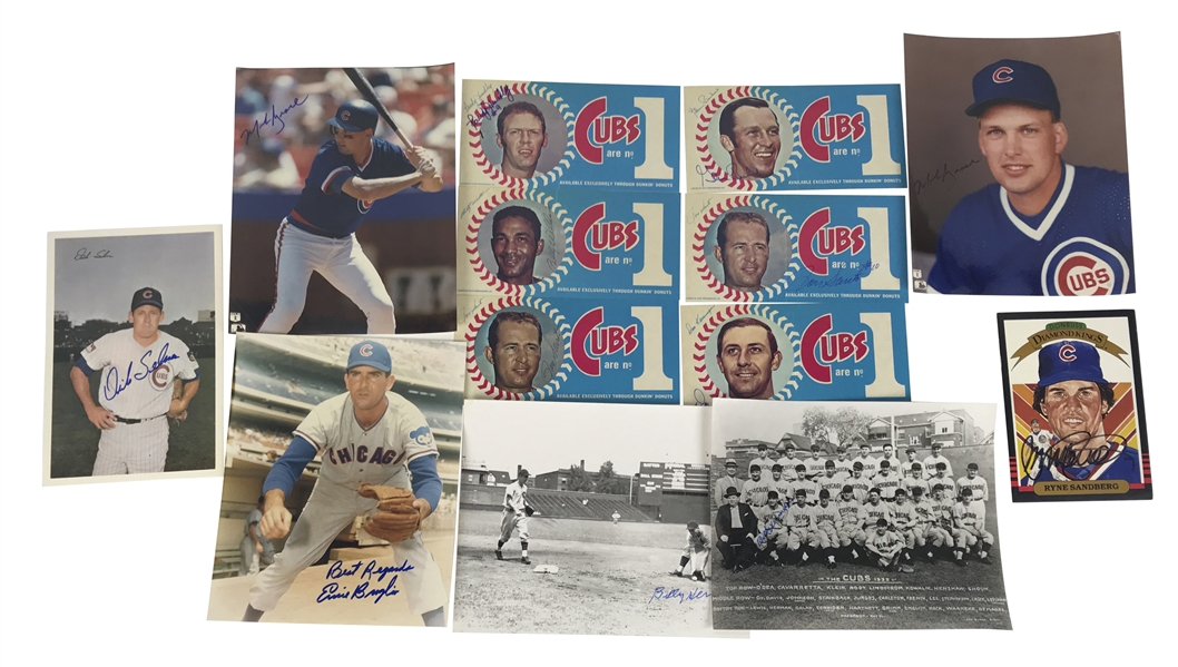Chicago Cubs Signed Lot of Eighteen (18) Items w/ Grace, Sandberg, Santo & Others (Beckett/BAS Guaranteed)