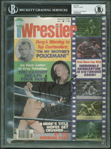 Andre the Giant ULTRA-RARE Signed 1976 "The Wrestler" Magazine w/ Superb Autograph (BAS/Beckett Encapsulated)