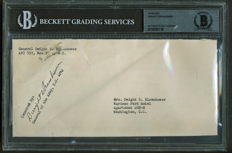 President Dwight Eisenhower Signed Envelope Addressed to Wife (Beckett/BAS Encapsulated)