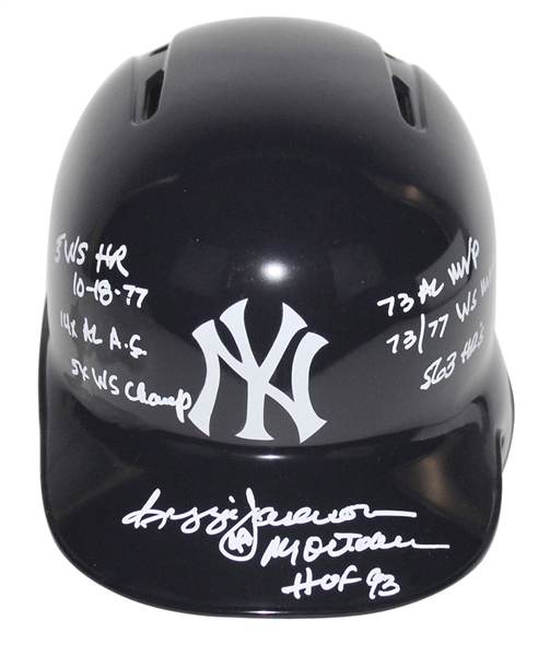 Reggie Jackson Signed Yankees Batting Helmet w/ Career Stat Inscriptions! (MLB)