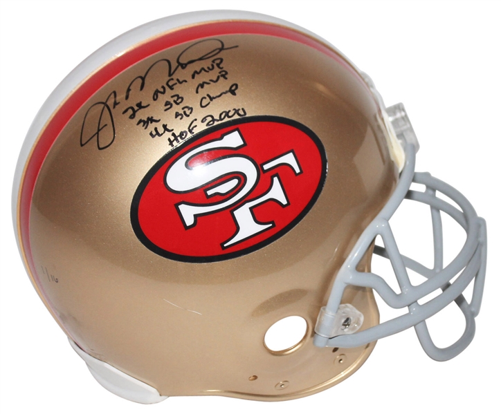 Joe Montana Ltd. Ed. Signed & Career Stat Inscribed PROLINE 49ers Helmet (Fanatics)