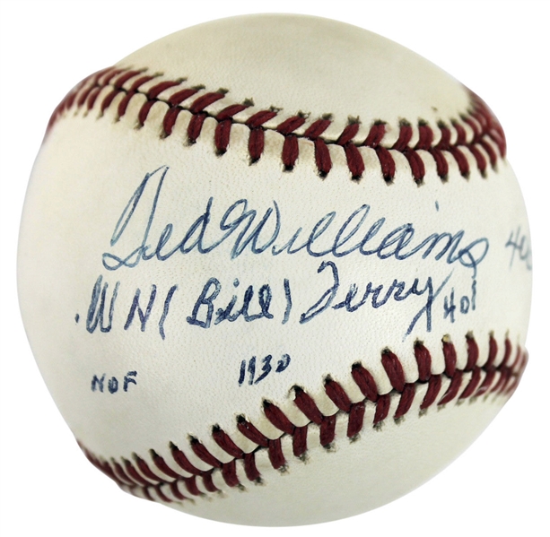.400 Hitters: Ted Williams & Bill Terry Dual-Signed & Inscribed ONL Baseball (JSA)