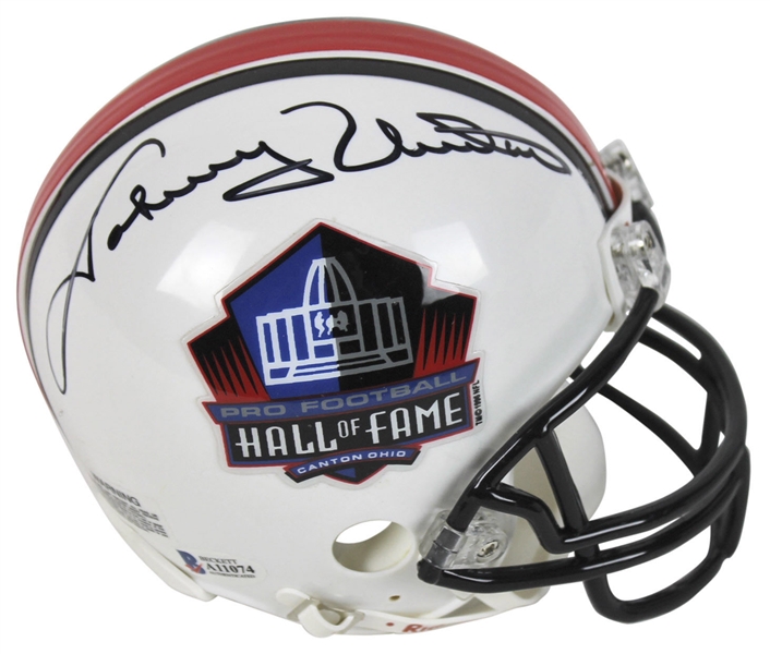 Johnny Unitas Signed Hall of Fame Logo Mini Helmet (BAS/Beckett)