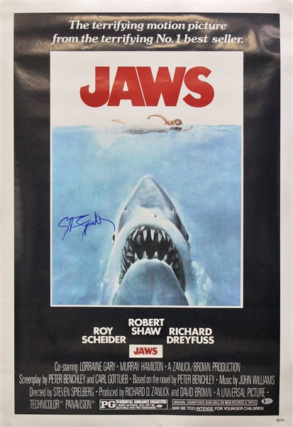 Steven Spielberg Signed "Jaws" 27" x 40" Full Sized Movie Poster (BAS/Beckett)