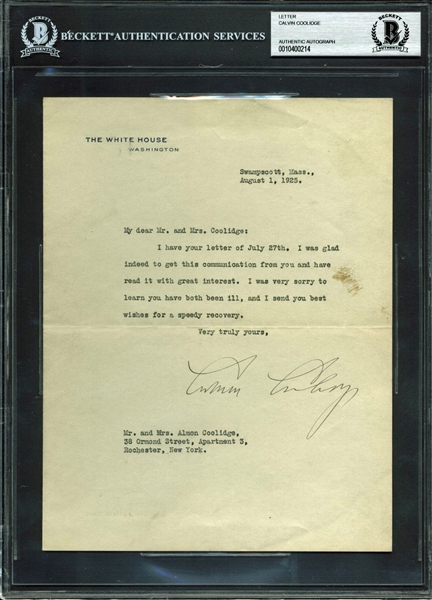 Calvin Coolidge Typed & Hand-Signed 1925 Letter on White House Letterhead (BAS/Beckett Encapsulated)