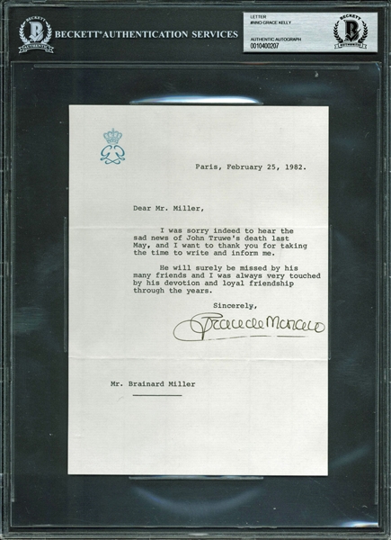 Grace Kelly Typed & Signed 1982 Letter as Grace de Monaco on Official Royal Stationary (BAS/Beckett Encapsulated)