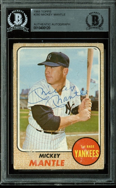 Mickey Mantle Signed 1968 Topps #280 Card (BAS/Beckett Encapsulated)