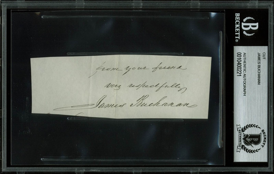President James Buchanan Signed 1.75" x 4.75" Document Cut (BAS/Beckett Encapsulated)