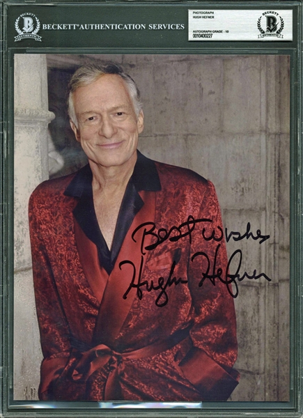Playboy: Hugh Hefner Signed 8" x 10" Photograph in Smoking Jacket - BAS/Beckett Graded GEM MINT 10