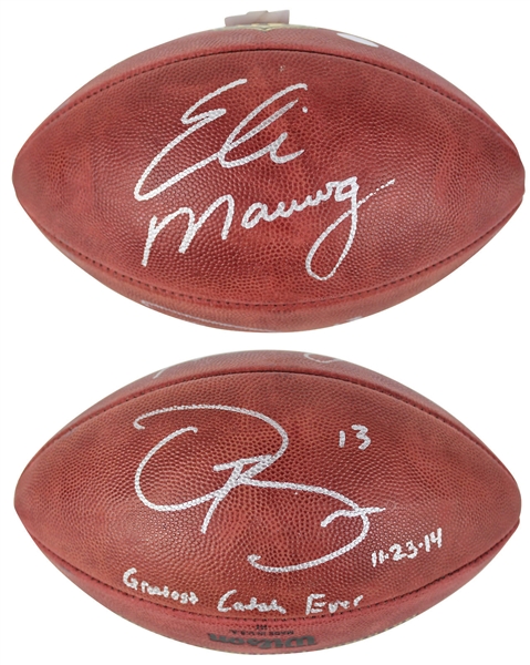 Giants: Eli Manning & Odell Beckham Jr. Signed Wilson NFL The Duke Football w/ "Greatest Catch Ever" Inscription (Steiner)